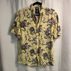 Yellow Dragon and Floral Button Down